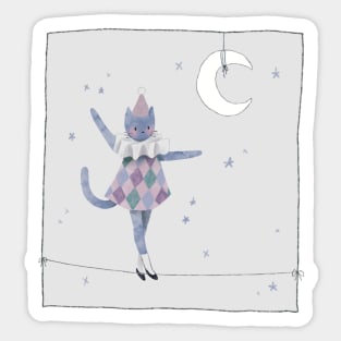 Moon Kitty Tightrope Circus Act Sticker